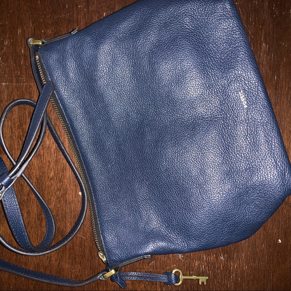 Fossil Blue Leather Crossbody